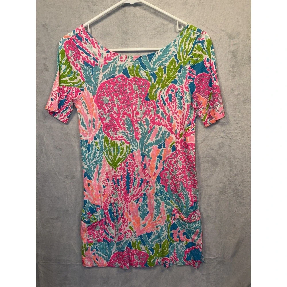 Lilly Pulitzer Girls Esme Knit Dress Lets Cha Cha Pink Blue XL 12-14 53547G